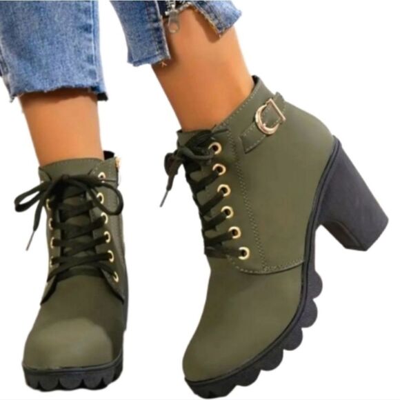 Ladies green platform boots sz 8 - Picture 1 of 7